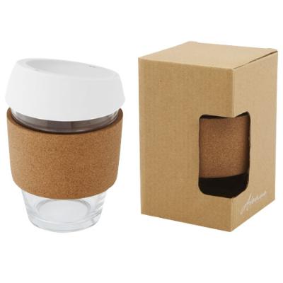 Gobelet Lidan de 360 ml en verre borosilicate avec grip en liège et couvercle en silicone